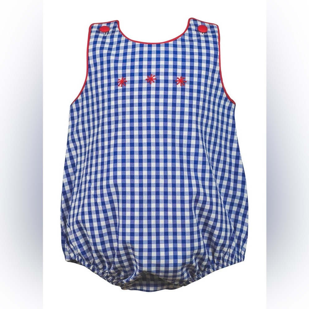 The Proper Peony Baby Boy 12M Bubble Embroidered Firework Royal Blue Check Plaid